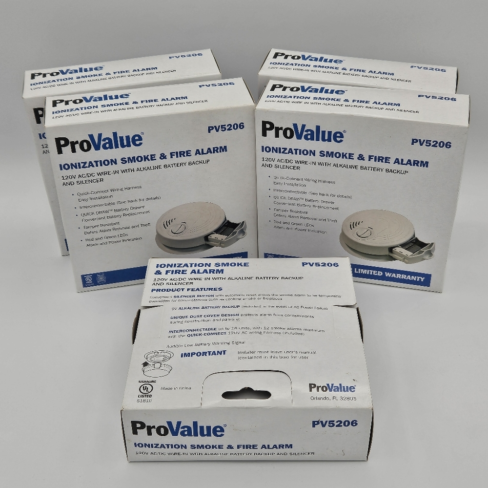5 PACK ProValue Ionization Smoke & Fire Alarm with Backup Battery